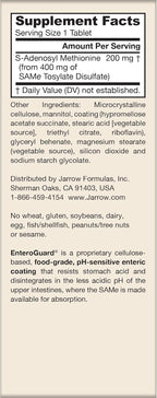 Jarrow Formulas SAMe 200 mg - 20 Tabletas con Recubrimiento Entérico