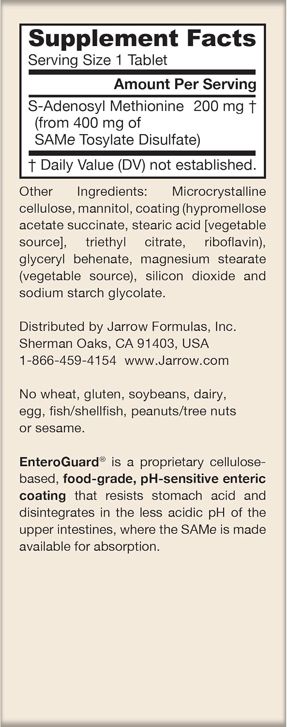 Jarrow Formulas SAMe 200 mg - 20 Tabletas con Recubrimiento Entérico