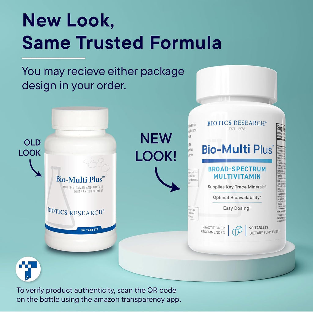 BIOTICS RESEARCH Bio-Multi Plus - Fórmula Multivitamínica y Mineral Base con Minerales Traza de Base Vegetal, 90 Comprimidos