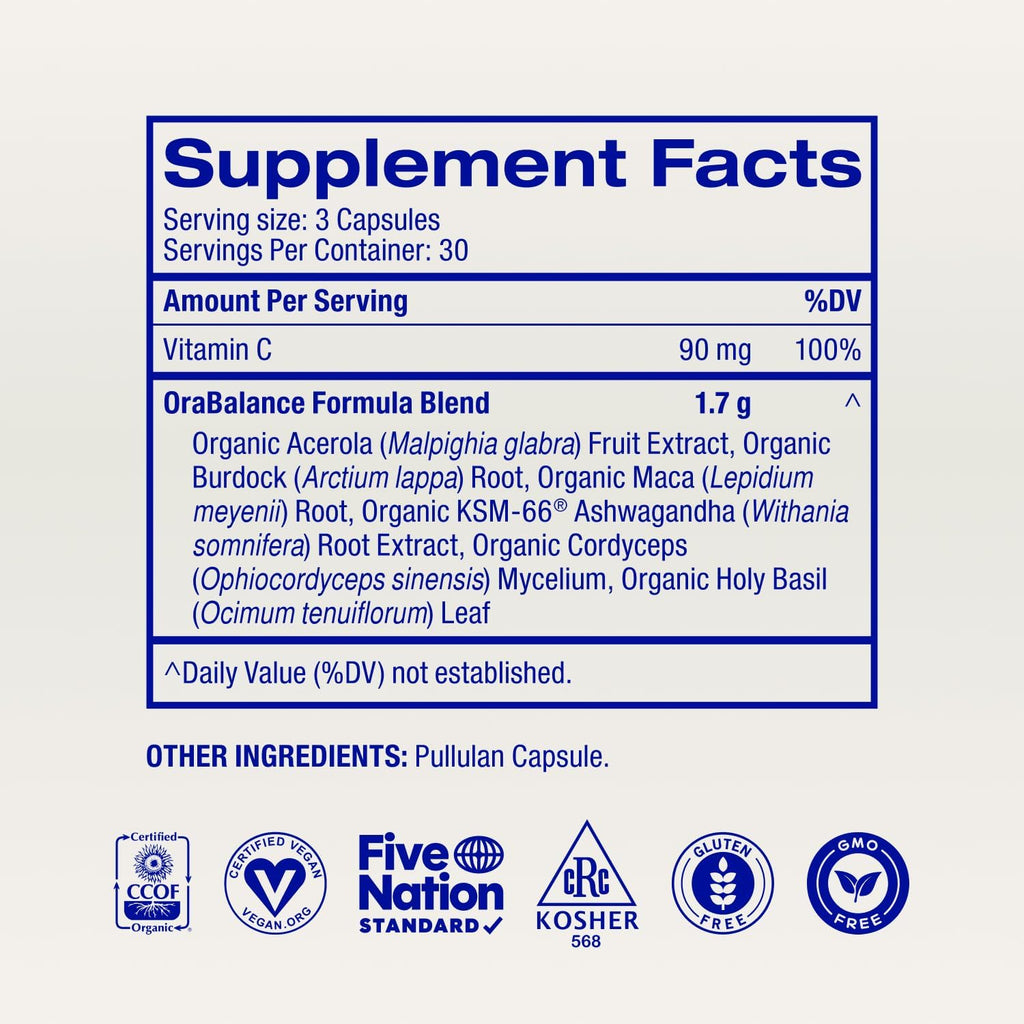 Ora Organic Suplemento Natural para el Equilibrio Hormonal Femenino - Ashwagandha, Maca, Bardana, Cordyceps y Vitamina C - 90 Cápsulas