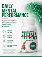 Fitina Suplemento Cerebral con Vitamina B6 y Tiamina | Alta Dosis de Vitaminas B para el Sistema Nervioso, 100 Comprimidos