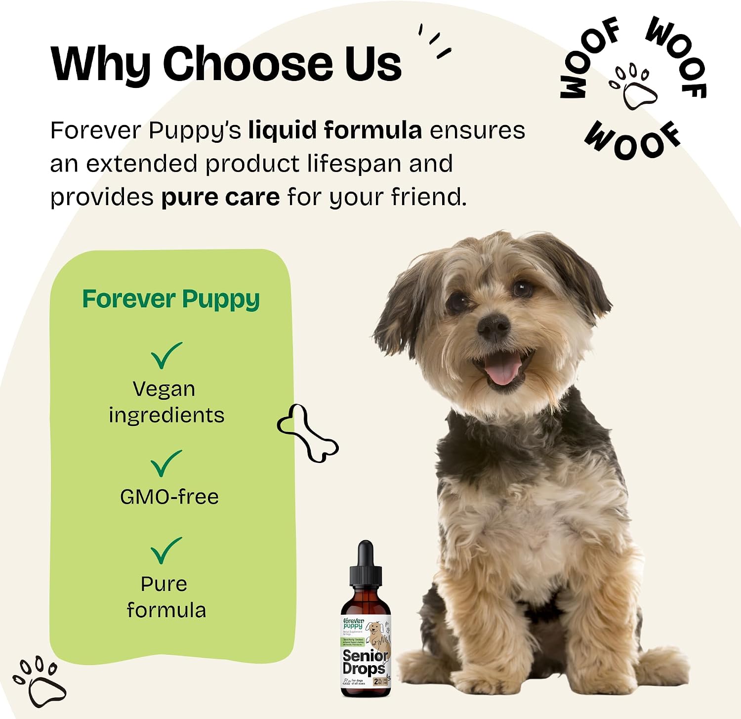 Forever Puppy Senior Dogs Drops - Complejo de apoyo inmunológico y cerebral para perros mayores de todas las razas y tamaños - Vitaminas y suplementos para mascotas mayores - Suplementos alimenticios - 59 ml