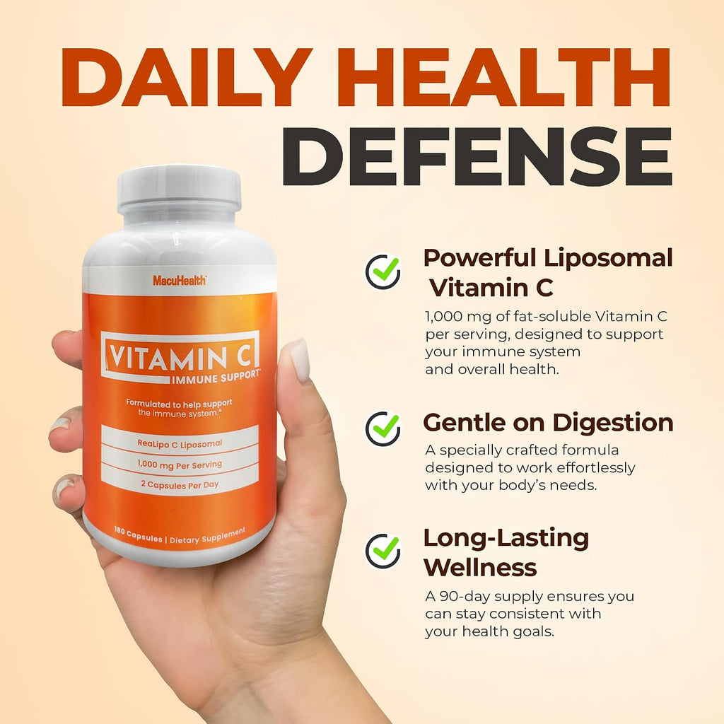 MacuHealth Vitamina C Liposomal 1000 mg por dosis - Alta biodisponibilidad con antioxidantes liposolubles - 3 meses de suministro