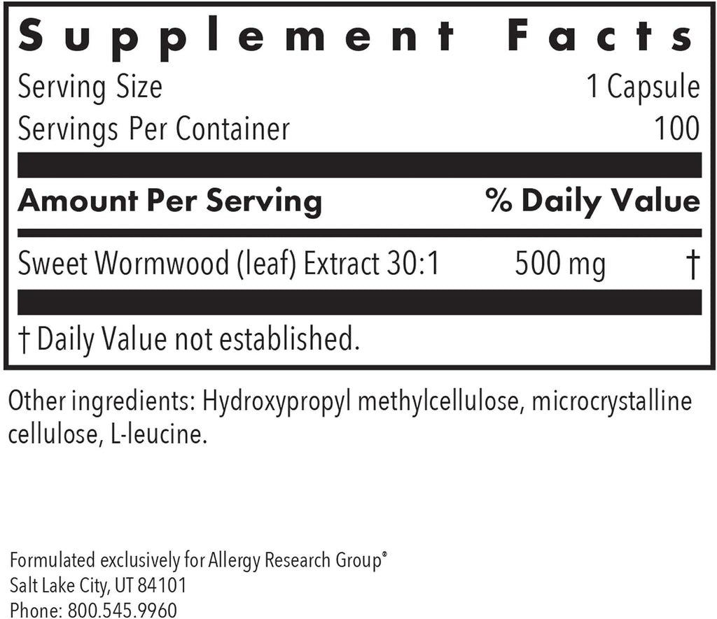 Nutricology Artemisia - Extracto de Artemisia Annua 500 mg - 100 Cápsulas