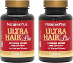 NaturesPlus Ultra Hair Plus - 60 Comprimidos, Paquete de 2 - Fórmula de Liberación Sostenida para Hombres y Mujeres - Sin Gluten