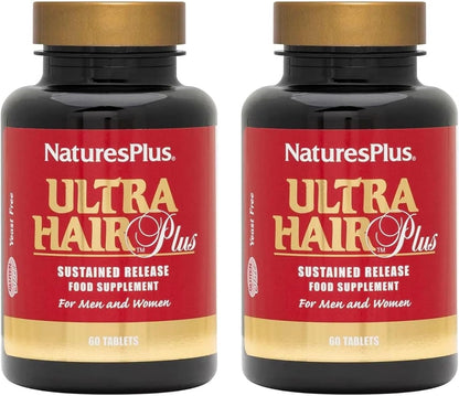NaturesPlus Ultra Hair Plus - 60 Comprimidos, Paquete de 2 - Fórmula de Liberación Sostenida para Hombres y Mujeres - Sin Gluten