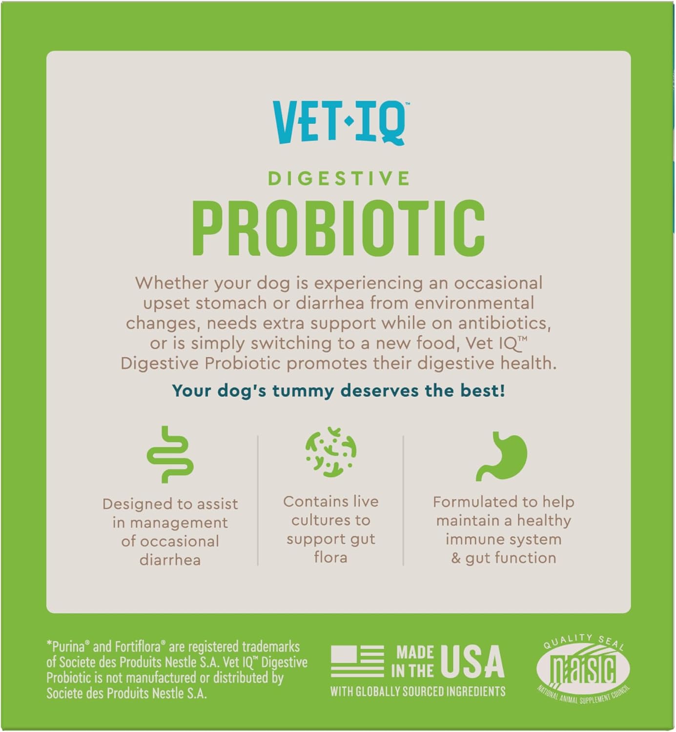 VetIQ Probiótico Digestivo en Polvo para Perros – 30 Sobres Individuales – Sabor a Hígado de Pollo