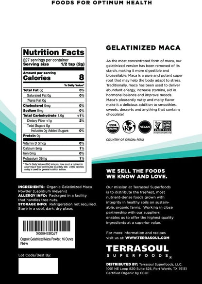 Terrasoul Superfoods Maca Orgánica Gelatinizada - 454 g (16 oz) – Image 2