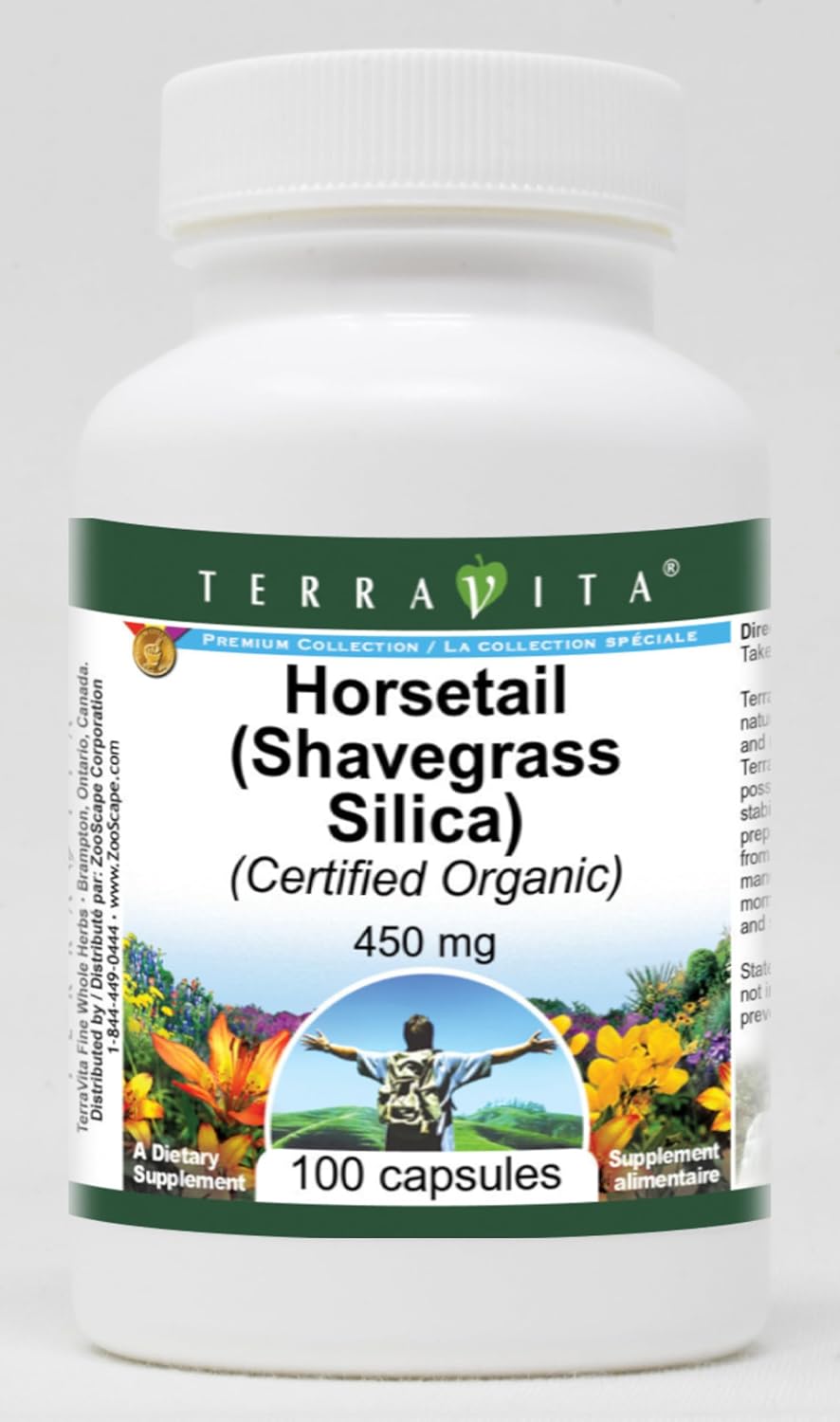 TerraVita Cola de Caballo (Horsetail) Orgánica Certificada - 450 mg - 100 Cápsulas - Pack de 3