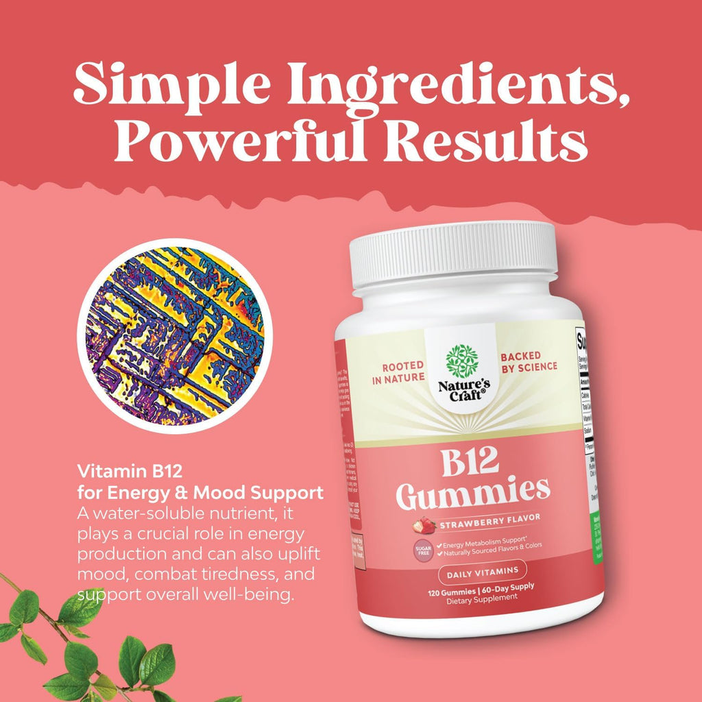 Gominolas de Vitamina B12 para Adultos - Vitamina B12 1000 mcg sin Azúcar - Apoyo Energético y Salud Nerviosa - Kosher, No-GMO, Sin Gluten - 120 unidades
