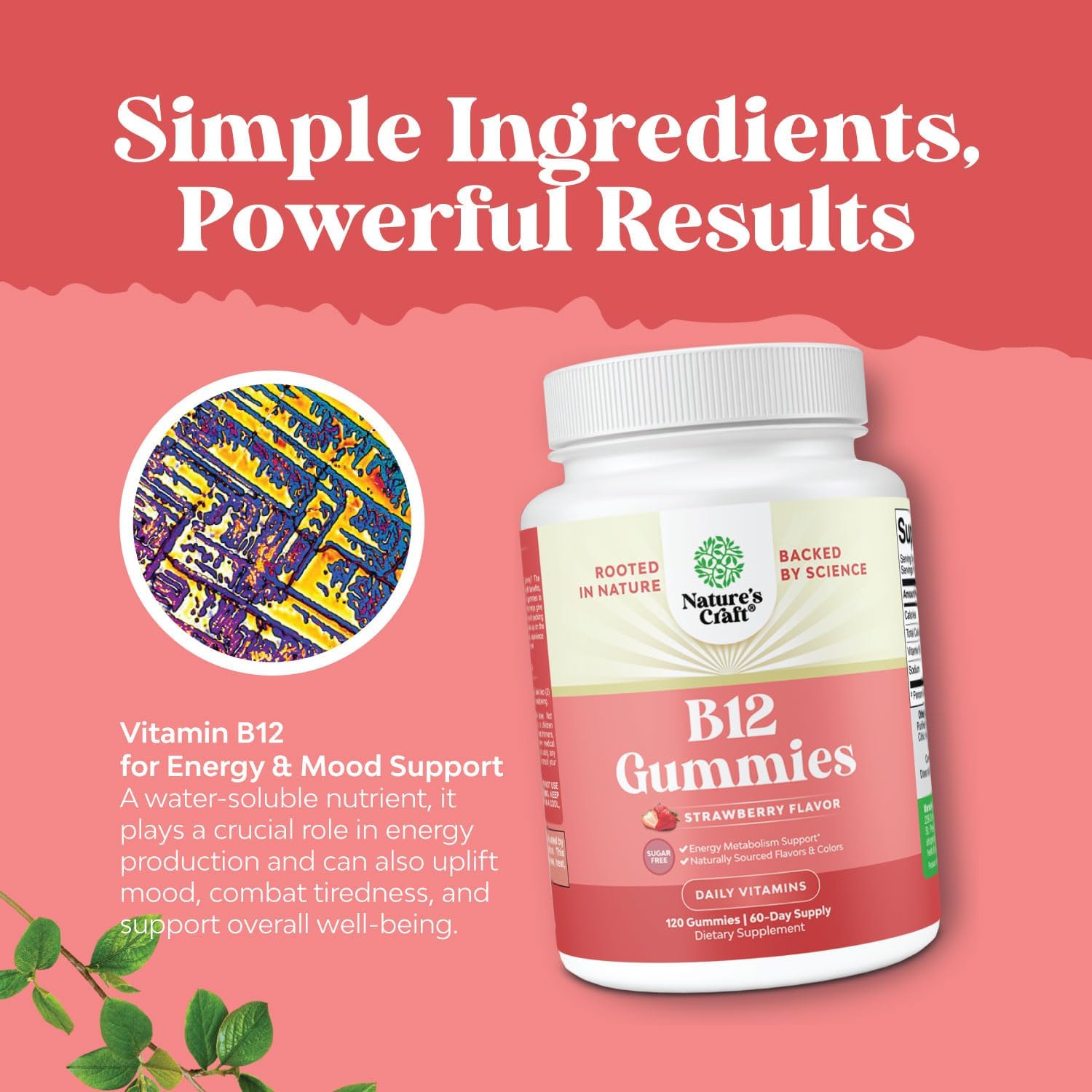 Gominolas de Vitamina B12 para Adultos - Vitamina B12 1000 mcg sin Azúcar - Apoyo Energético y Salud Nerviosa - Kosher, No-GMO, Sin Gluten - 120 unidades