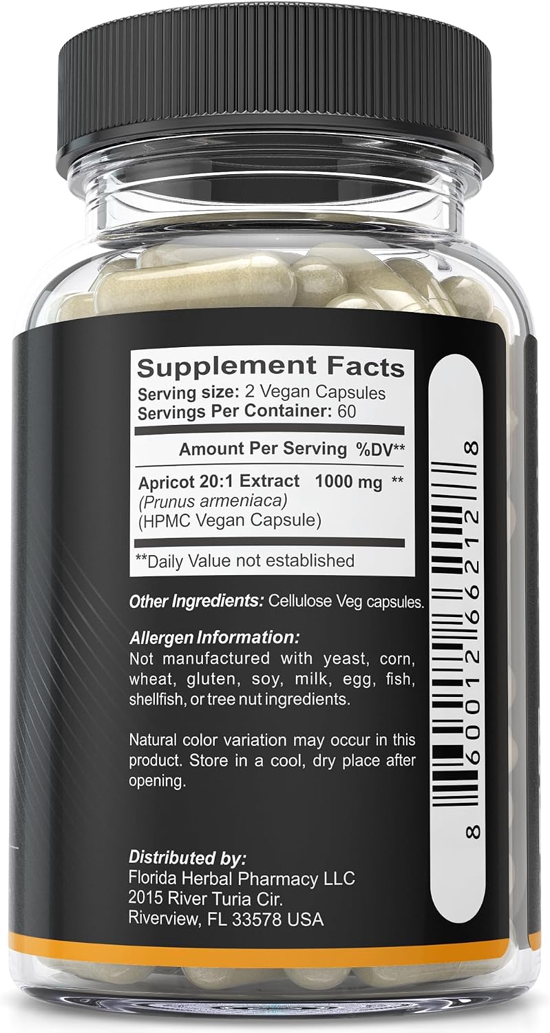 Florida Herbal Pharmacy Cápsulas de Extracto de Albaricoque 20:1 (120 Cápsulas, 500 mg por Cápsula)