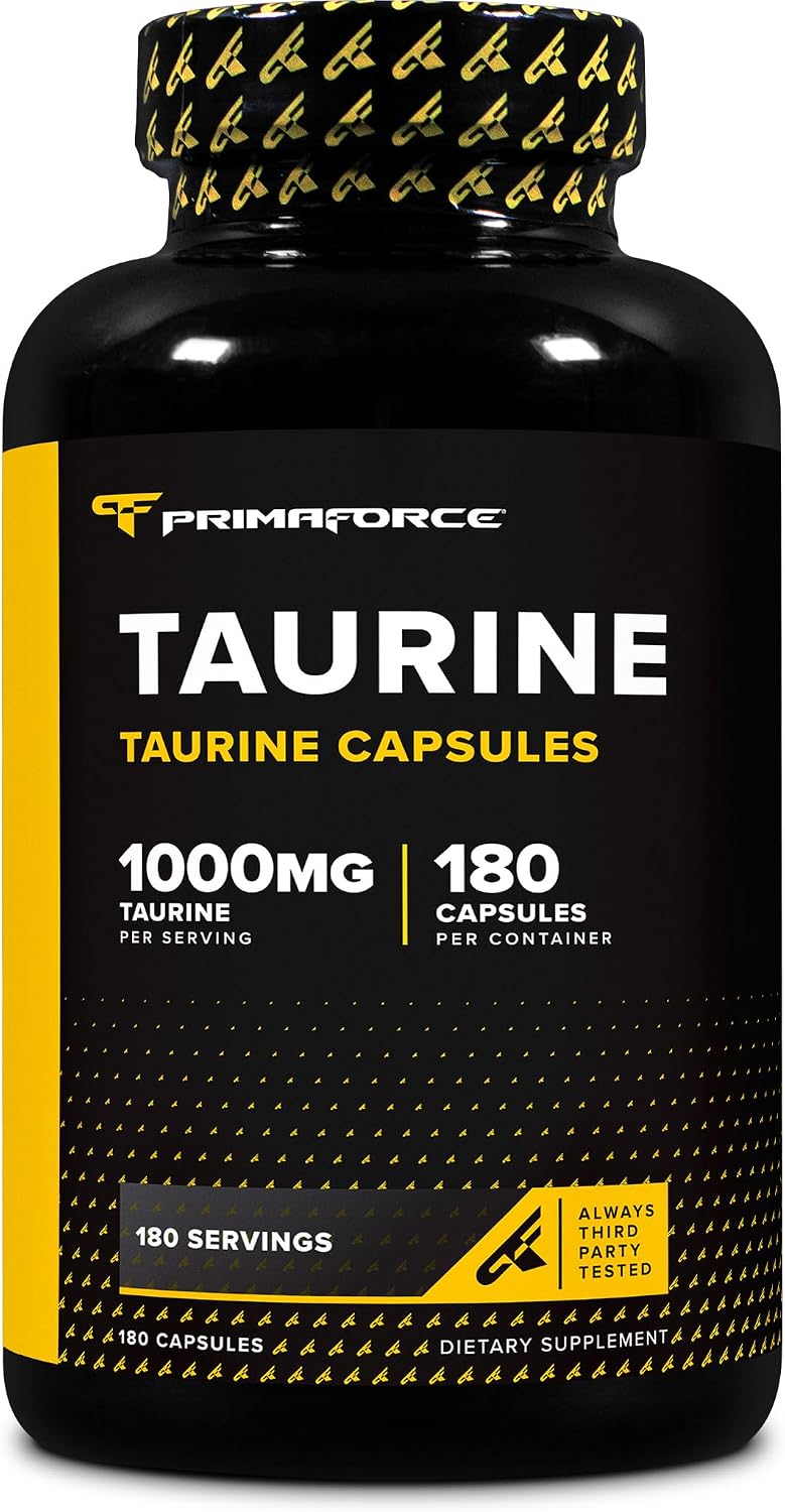 Primaforce Taurina 1000mg Cápsulas, 180 Cápsulas, Suplemento No OGM y Sin Gluten