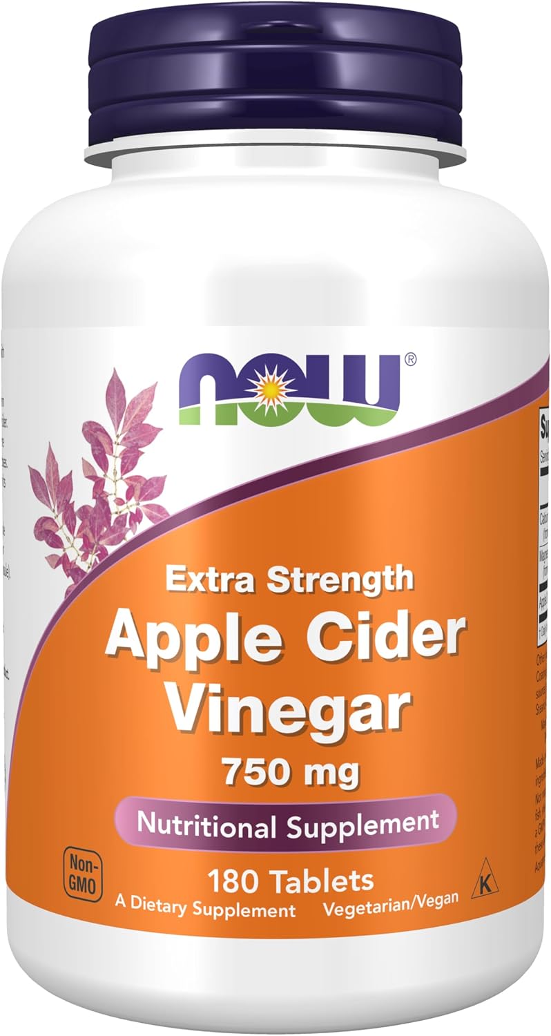 NOW Foods Vinagre de Manzana en Comprimidos, 750 mg, Extra Strength, 180 Comprimidos