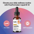 PureFormulas Vitamina B12 1000 mcg - Gotas Sublinguales Sabor Cereza Natural - Sin OGM y Sin Alérgenos - 30 ml