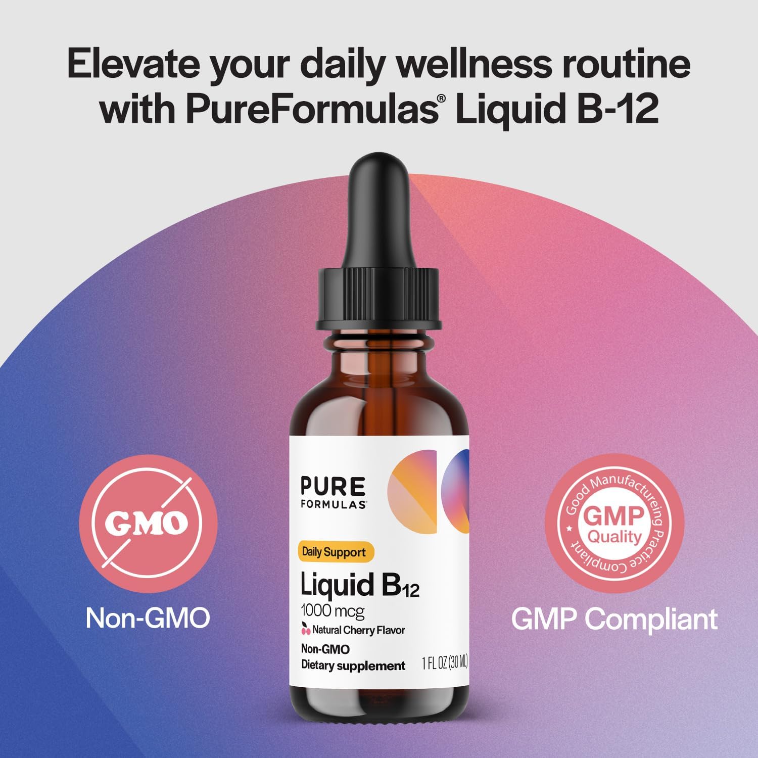 PureFormulas Vitamina B12 1000 mcg - Gotas Sublinguales Sabor Cereza Natural - Sin OGM y Sin Alérgenos - 30 ml