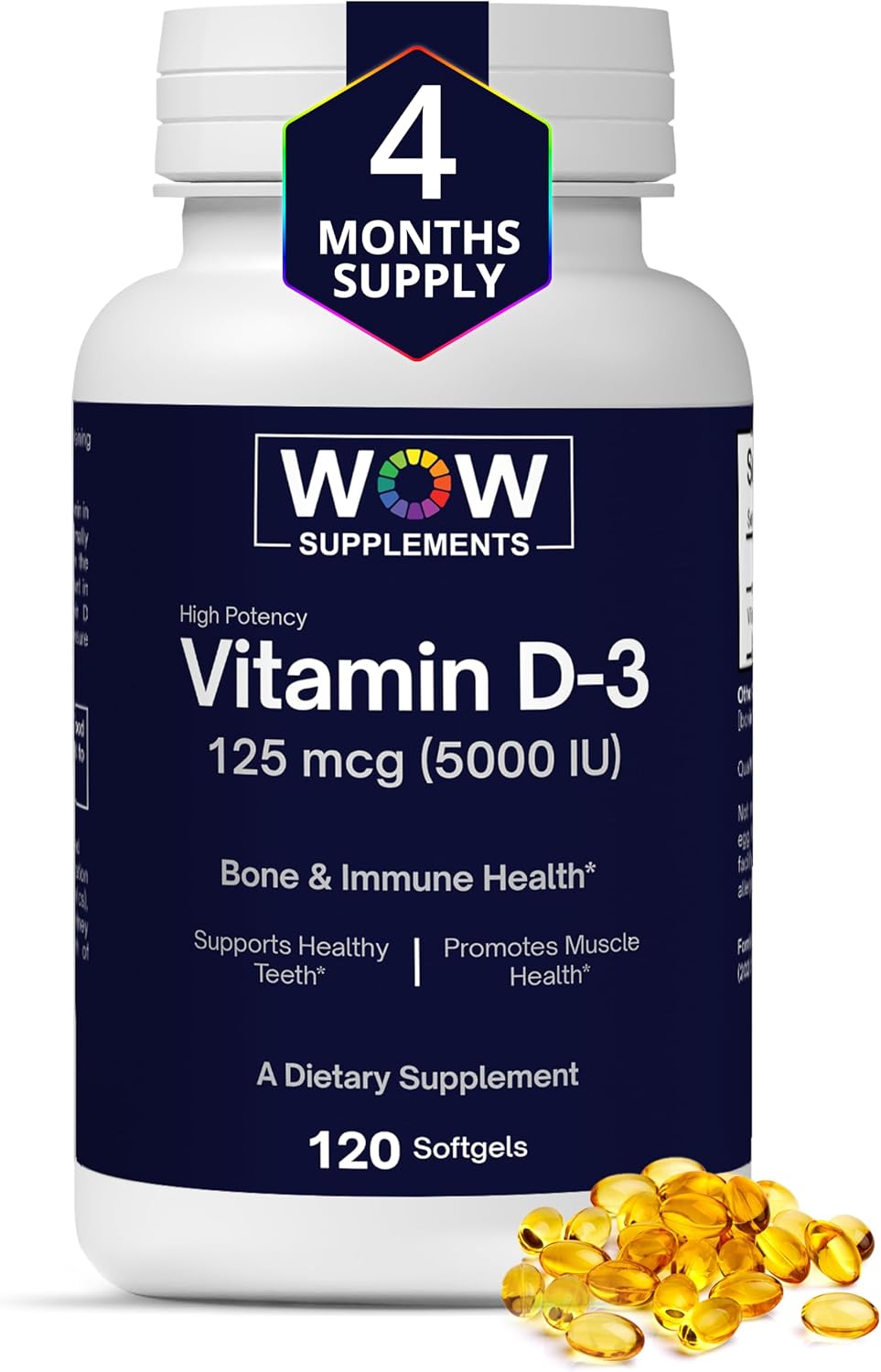 WOW Supplements Vitamina D3 5000 UI (125 mcg) 120 Cápsulas Blandas