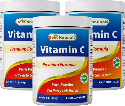 Best Naturals Vitamina C Pura en Polvo 100% - 454 g (1 lb) - Pack de 3