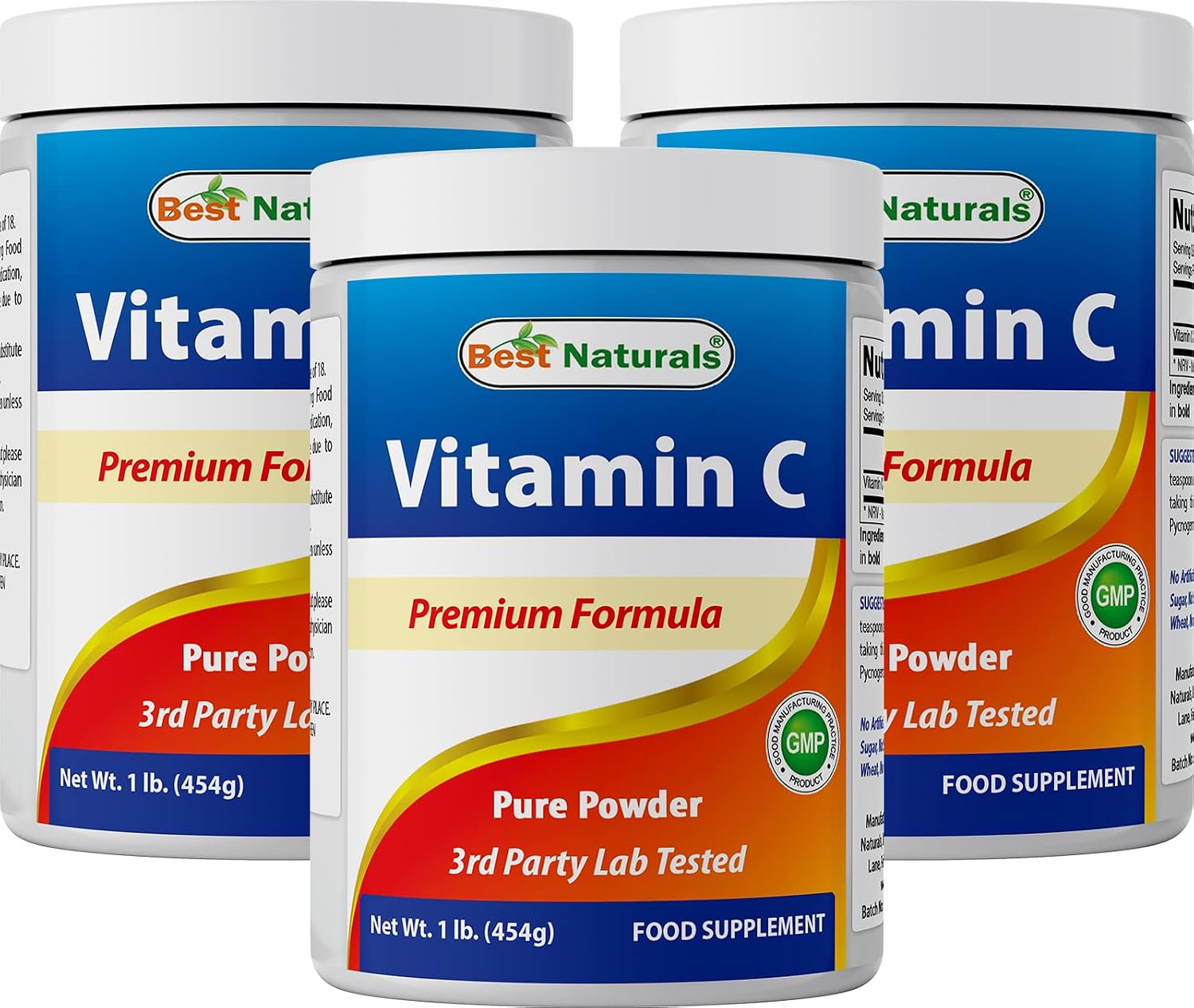 Best Naturals 100% Pure Vitamin C Powder Non-GMO 1 lb (454 g) - Ácido Ascórbico (Paquete de 2)