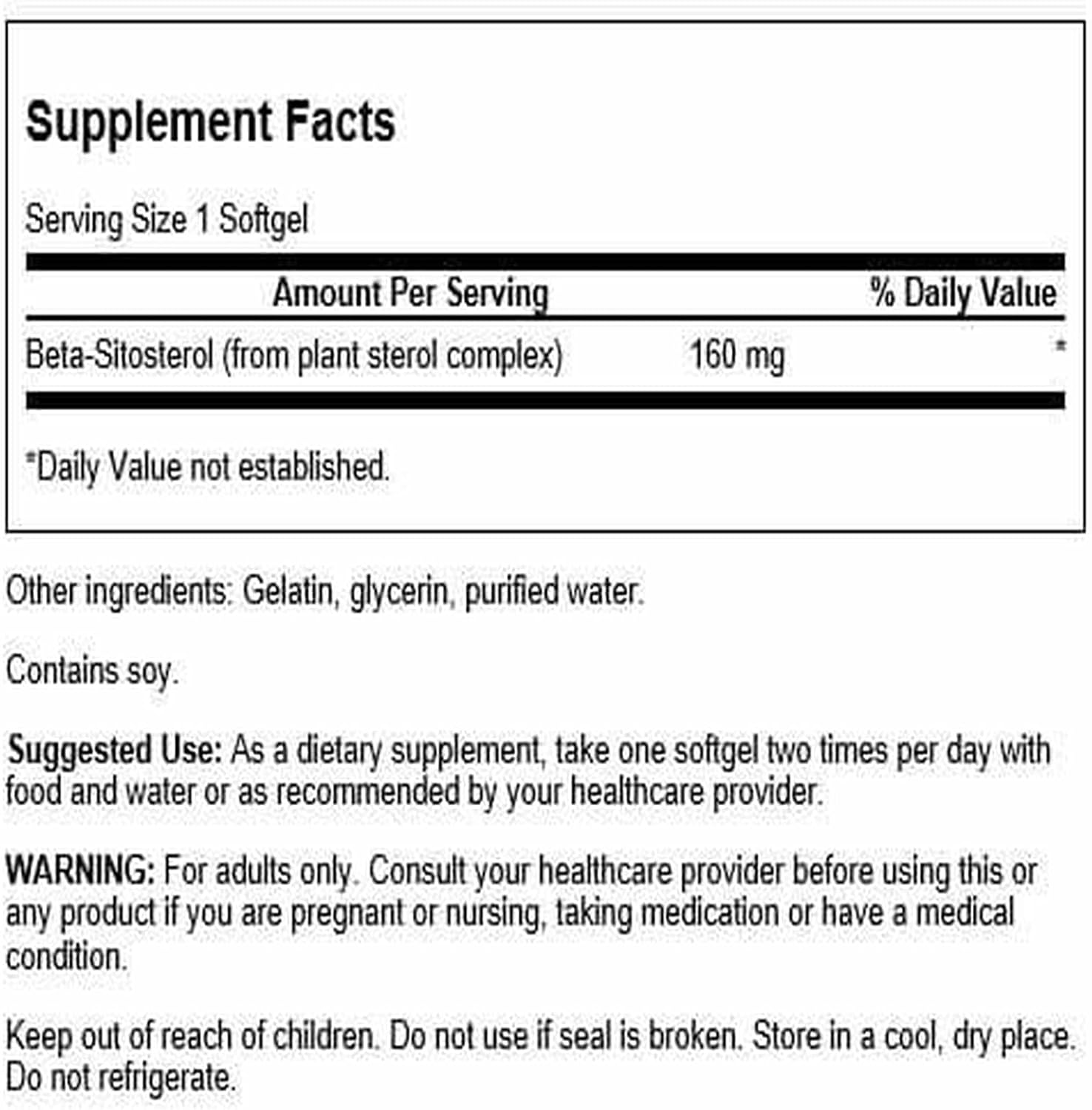 Swanson Beta Sitosterol - Esteroles Vegetales, 160 mg, 60 Cápsulas (Pack de 2)