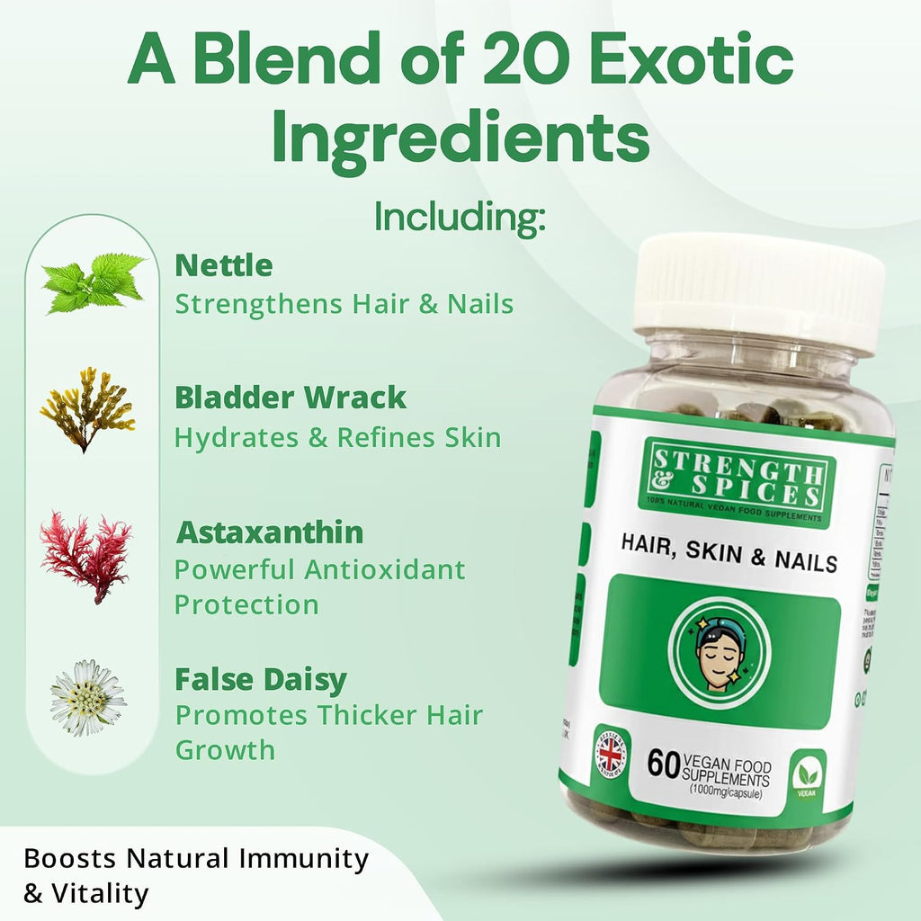 Strength & Spices Hair, Skin & Nails 100% Natural – 60 Cápsulas Veganas
