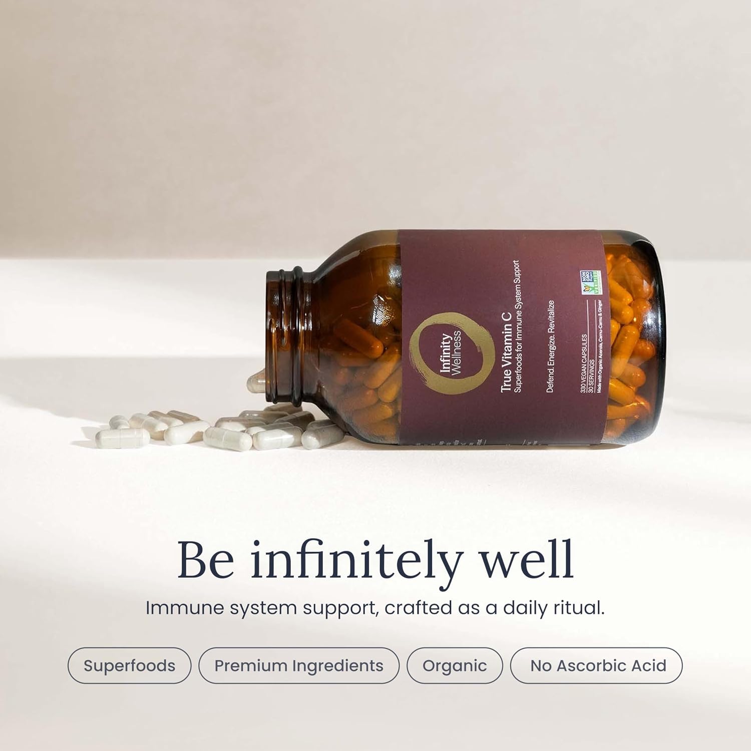 Infinity-C Cápsulas de Vitamina C Orgánica – 1000 mg de Acerola, Camu Camu y Amla con Jengibre, Astrágalo y Shilajit (30 dosis)