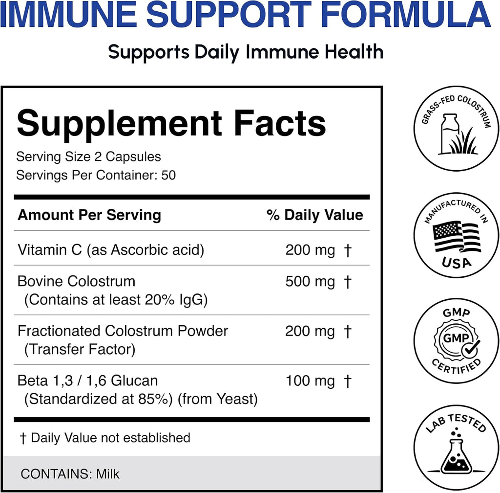 Oramune Max Support – Suplemento Inmunitario con Transfer Factor, Calostro Bovino, Beta-Glucano y Vitamina C – 100 Cápsulas