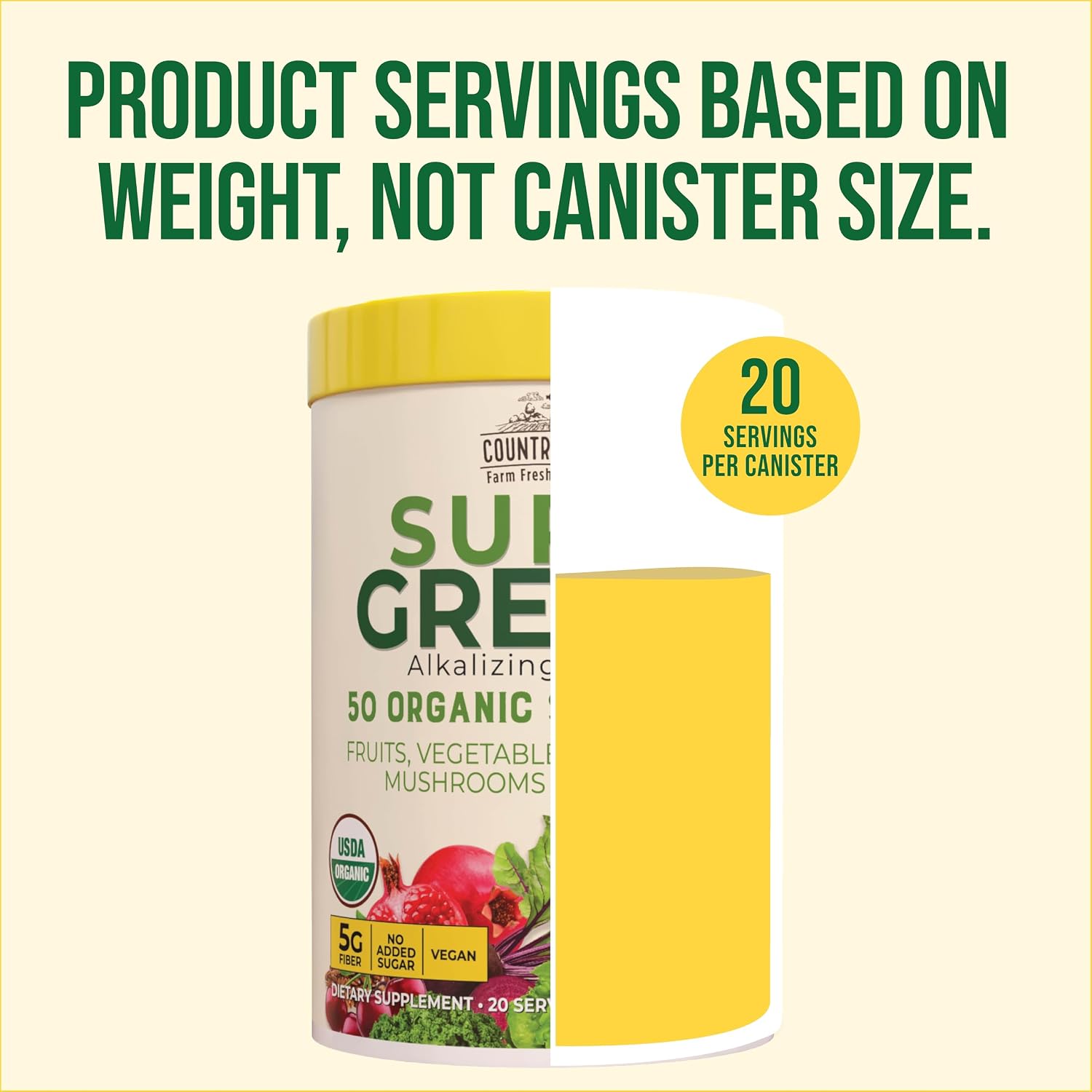 Country Farms Super Greens Apple Banana – Mezcla ecológica en polvo, 40 raciones (2 envases)