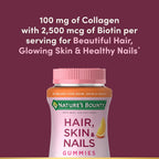 Nature's Bounty Optimal Solutions Cabello, Piel y Uñas con Biotina y Colágeno, Gominolas sabor cítrico, 2500 mcg, 80 unidades (40 porciones)