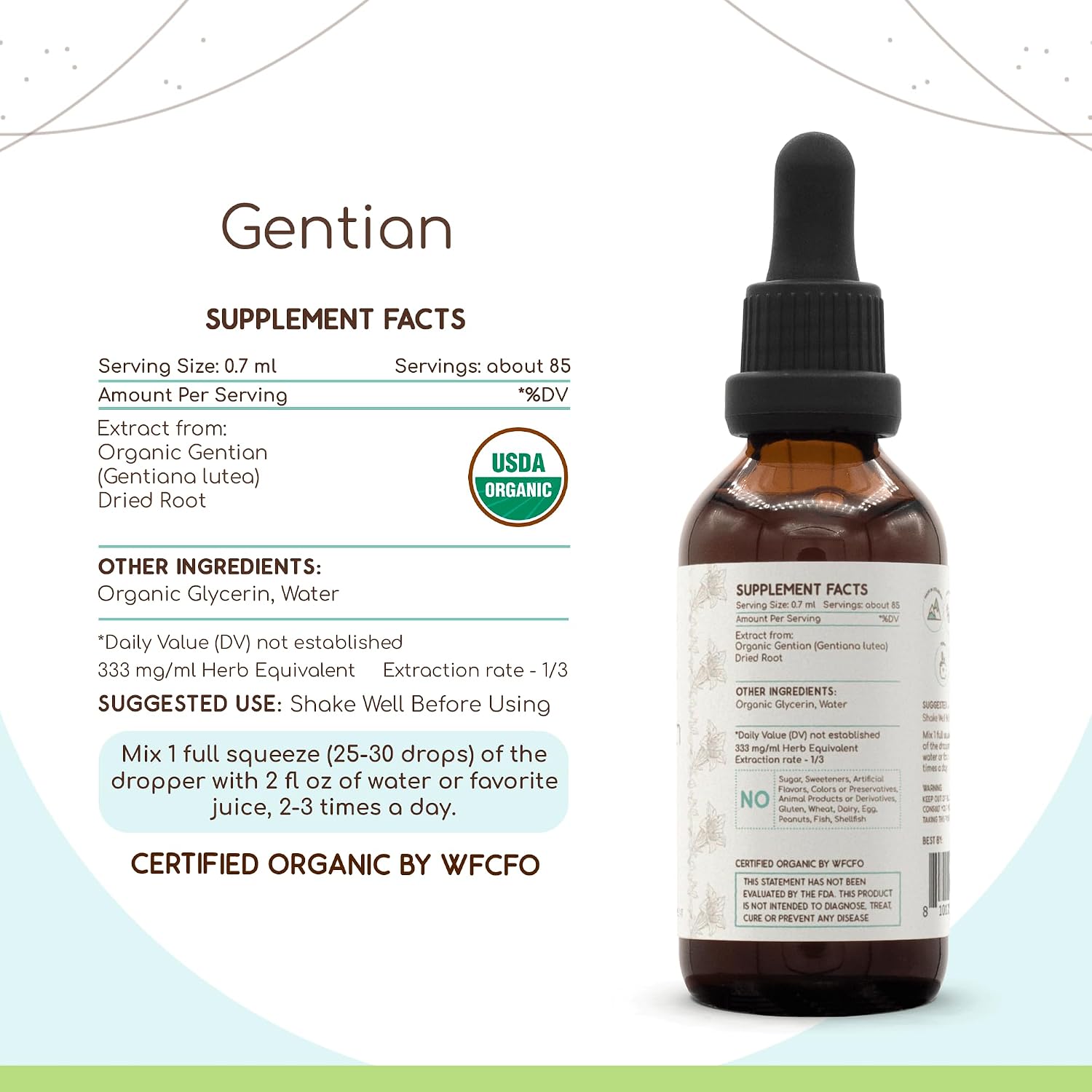 Gentian USDA Orgánico – Gotitas Amargas sin Alcohol para Bienestar Digestivo, Raíz Seca de Gentiana lutea, Vegano, Suplemento Herbal (60 ml)