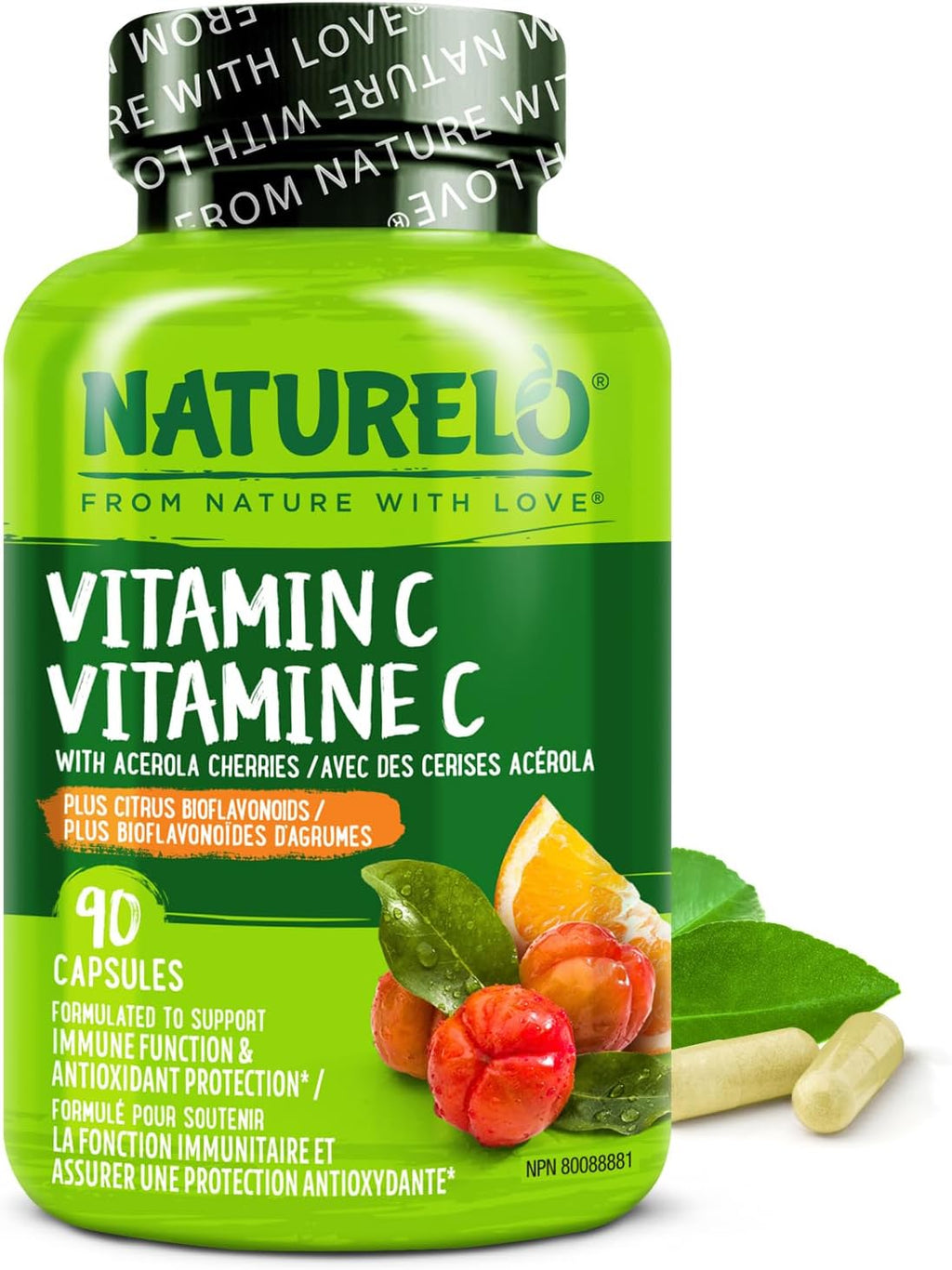 NATURELO Vitamina C con Acerola Ecológica y Bioflavonoides Cítricos - 500 mg por Cápsula - 180 Cápsulas