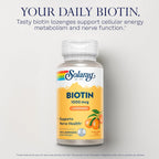 Solaray Biotina 1000mcg Pastillas Masticables - Complemento con Vitamina A - Sabor Naranja Natural