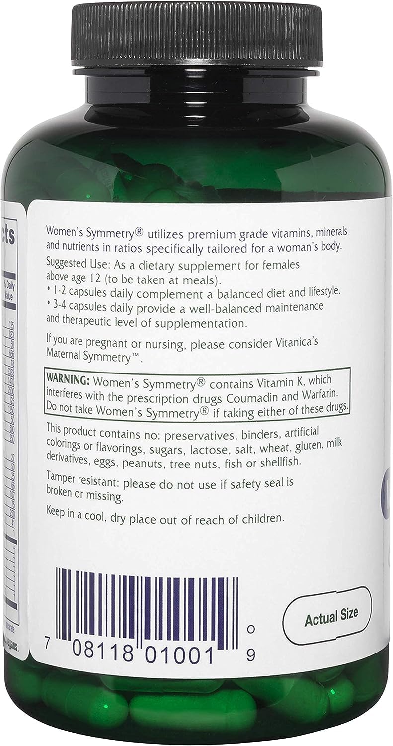 Vitanica Women's Symmetry, High Potency Daily Multivitamin for Women, Vegan, 180 Capsules