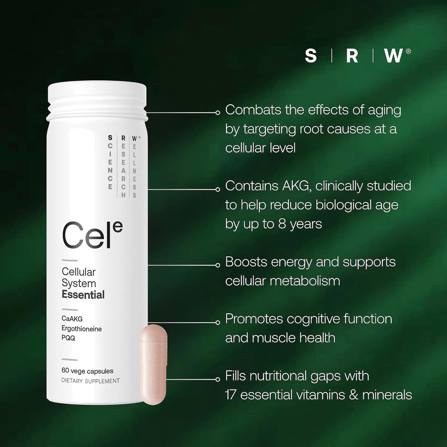 SRW Cel Essential - Multivitamínico para la longevidad y salud celular - 60 cápsulas
