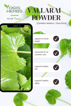 YOGIS HERBS Vallarai en polvo - Centella Asiatica (Gotu Kola) - Tradición Ayurvédica