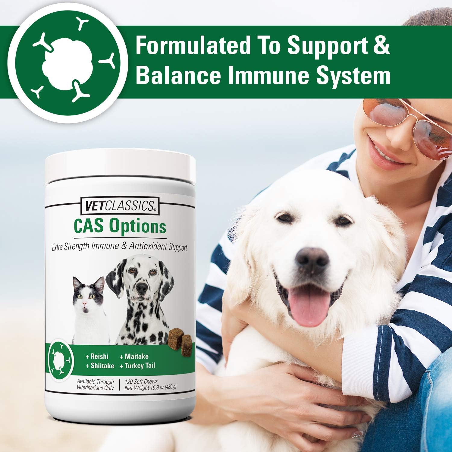 Vet Classics CAS Options Extra Strength Immune Support para Perros y Gatos - Suplemento Antioxidante - 120 Masticables Blandos