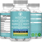 Cápsulas de Musgo Marino Orgánico 3000mg + Aceite de Semilla Negra 1000mg + Raíz de Bardana + Fucus - 120 Cápsulas Veganas