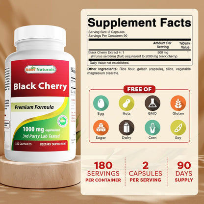 Best Naturals Black Cherry 1000 mg, 180 cápsulas – Image 2
