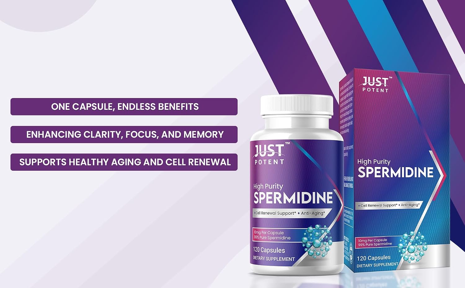 Just Potent Espermidina de Alta Pureza (99%) - 120 Cápsulas, 10 mg por Cápsula