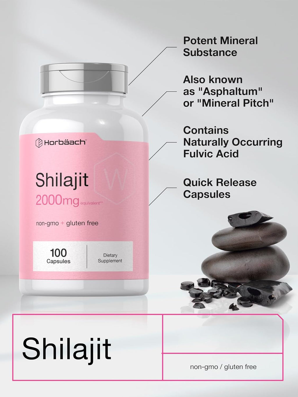 Horbaach Shilajit para Mujeres | 100 Cápsulas | con Ácido Fúlvico