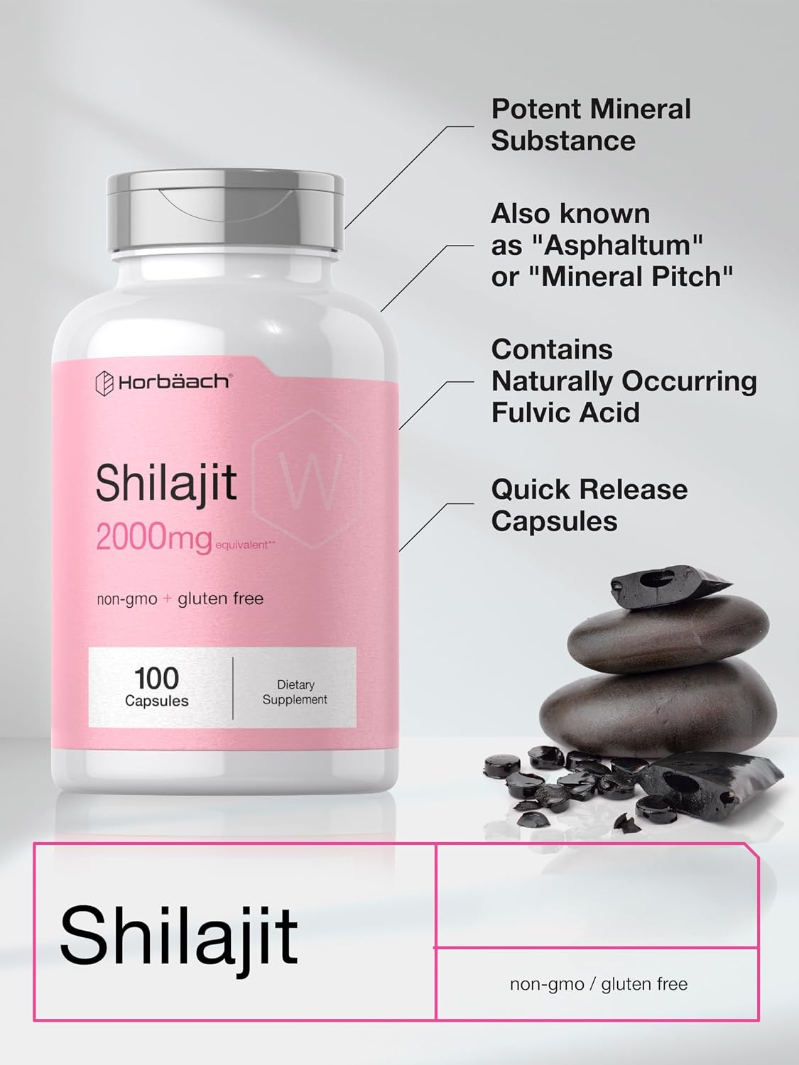 Horbaach Shilajit para Mujeres | 100 Cápsulas | con Ácido Fúlvico