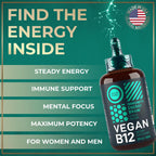 WILD FUEL Gotas de Vitamina B12 Líquida Vegana - 5000 mcg Metilcobalamina Sublingual - Apoyo Energético y Cognitivo - Sabor Cítrico Natural - 60 ml