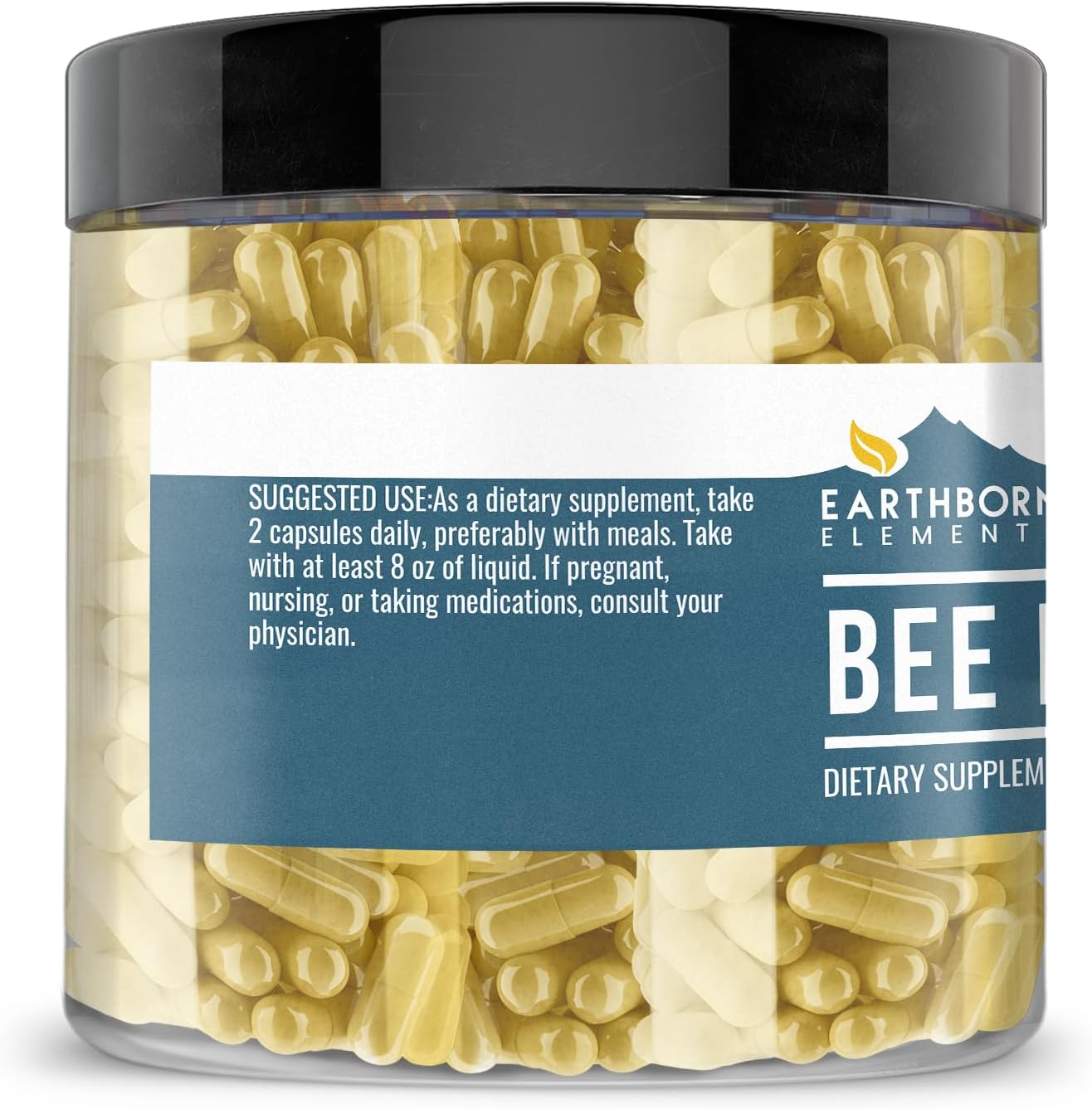 Earthborn Elements Polen de Abeja 200 Cápsulas, Puro y sin Diluir, Sin Aditivos