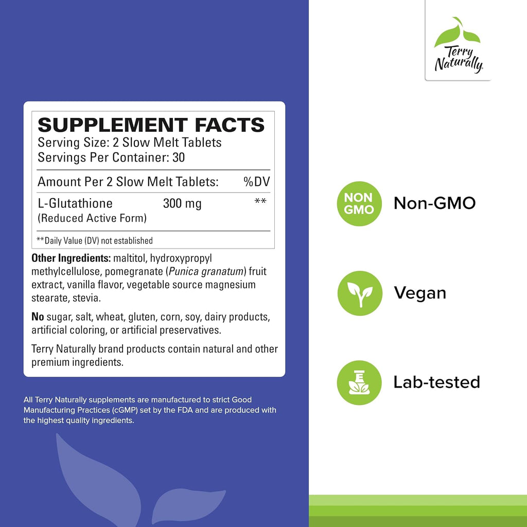 Terry Naturally Clinical Glutathione - Suplemento Antioxidante con L-Glutation - Alta Absorción - 60 Comprimidos Bucodispersables (Pack de 2)