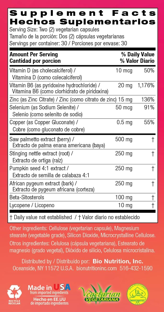 Bio Nutrition Prostate Wellness with Pumpkin Seed Extract - 60 Capsules