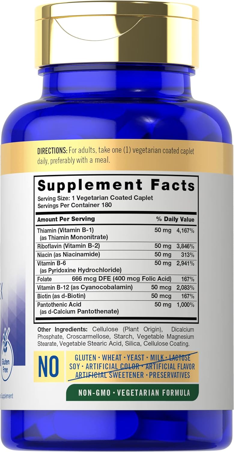 Complejo Vitamínico B50 de Carlyle | 180 Comprimidos | Vegetariano, No-GMO, Sin Gluten