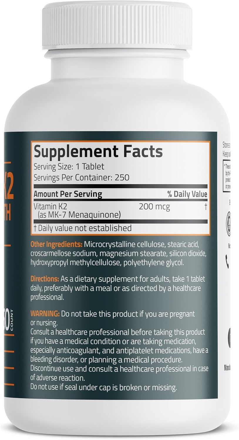 Bronson Vitamin K2 MK-7 200mcg Extra – Sin gluten ni soja: apto para personas con sensibilidades. – Image 2