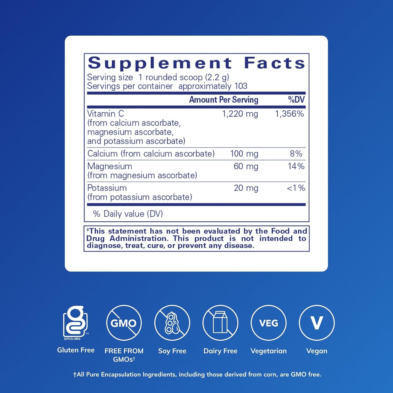 Pure Encapsulations - Ácido Ascórbico Tamponado en Polvo - 226 g (8 oz) - Vitamina C para Personas Sensibles