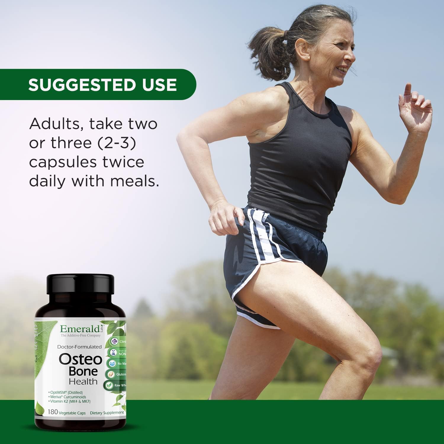 EMERALD LABS Osteo Bone Health - Apoyo inmunológico y suplemento óseo y articular con vitamina D3, K2, calcio, magnesio, OptiMSM, Meriva Phytosome y más - 180 cápsulas vegetales