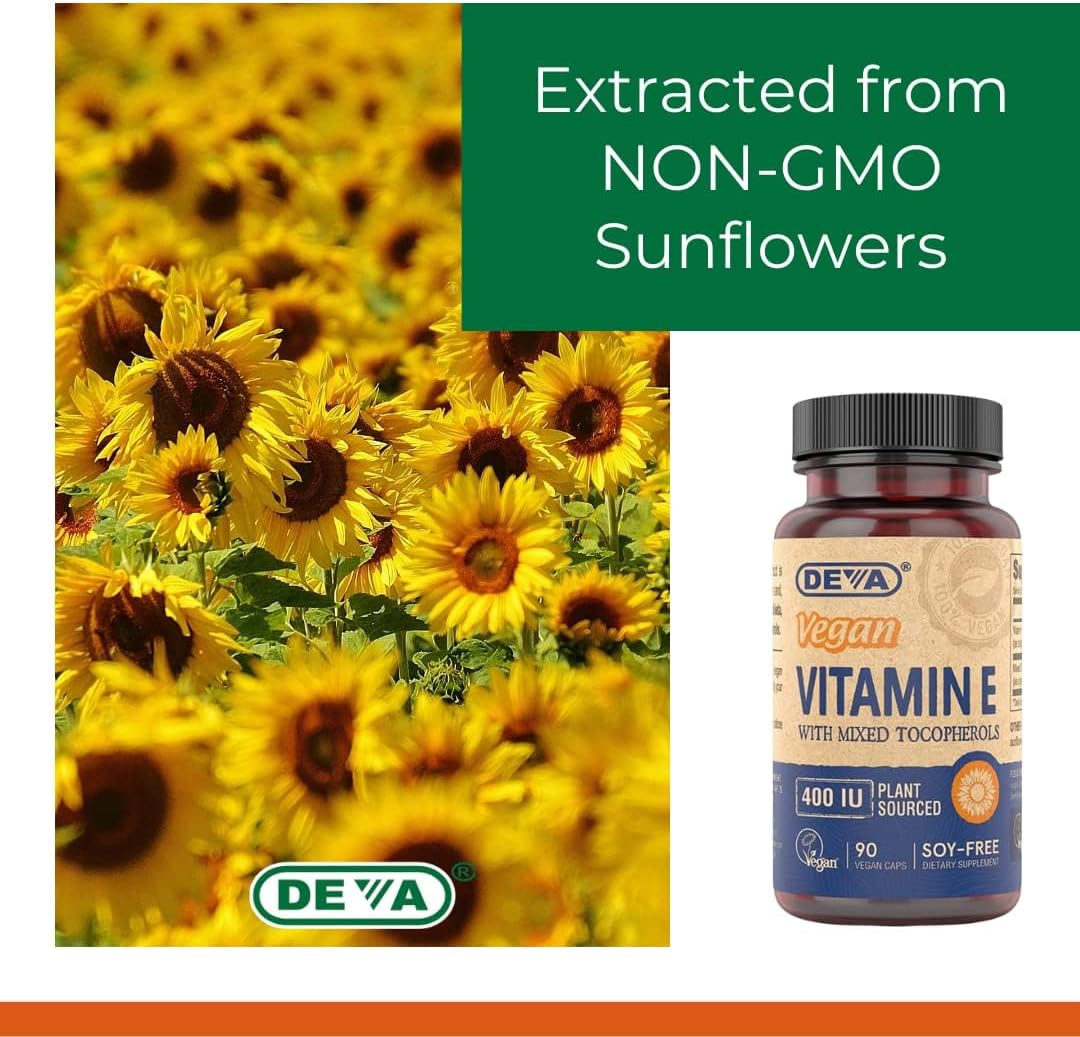 DEVA Vitamina E Natural 400 UI con Tocoferoles Mixtos - 180 Cápsulas Vegetales (2 x 90)